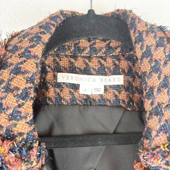 Veronica Beard Taja Houndstooth Plaid Tweed Double Breasted Blazer Jacket Black
